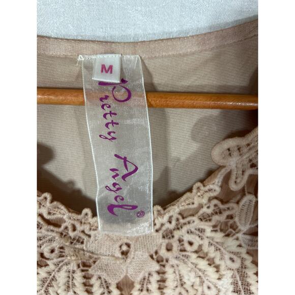 Pretty Angel Tunic Medium Tan Lace Trim Gauze Layered Silk Blend Fairy - Picture 7 of 11